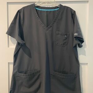 Med Coture Women’s Pewter V-Neck Scrub Top, Sz. L